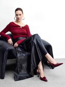 CUCCOO BIZCHIC 女士时尚露趾细高跟鞋，适合通勤、约会、派对、节日及各种场合。 - 酒紅色 - 查看 6