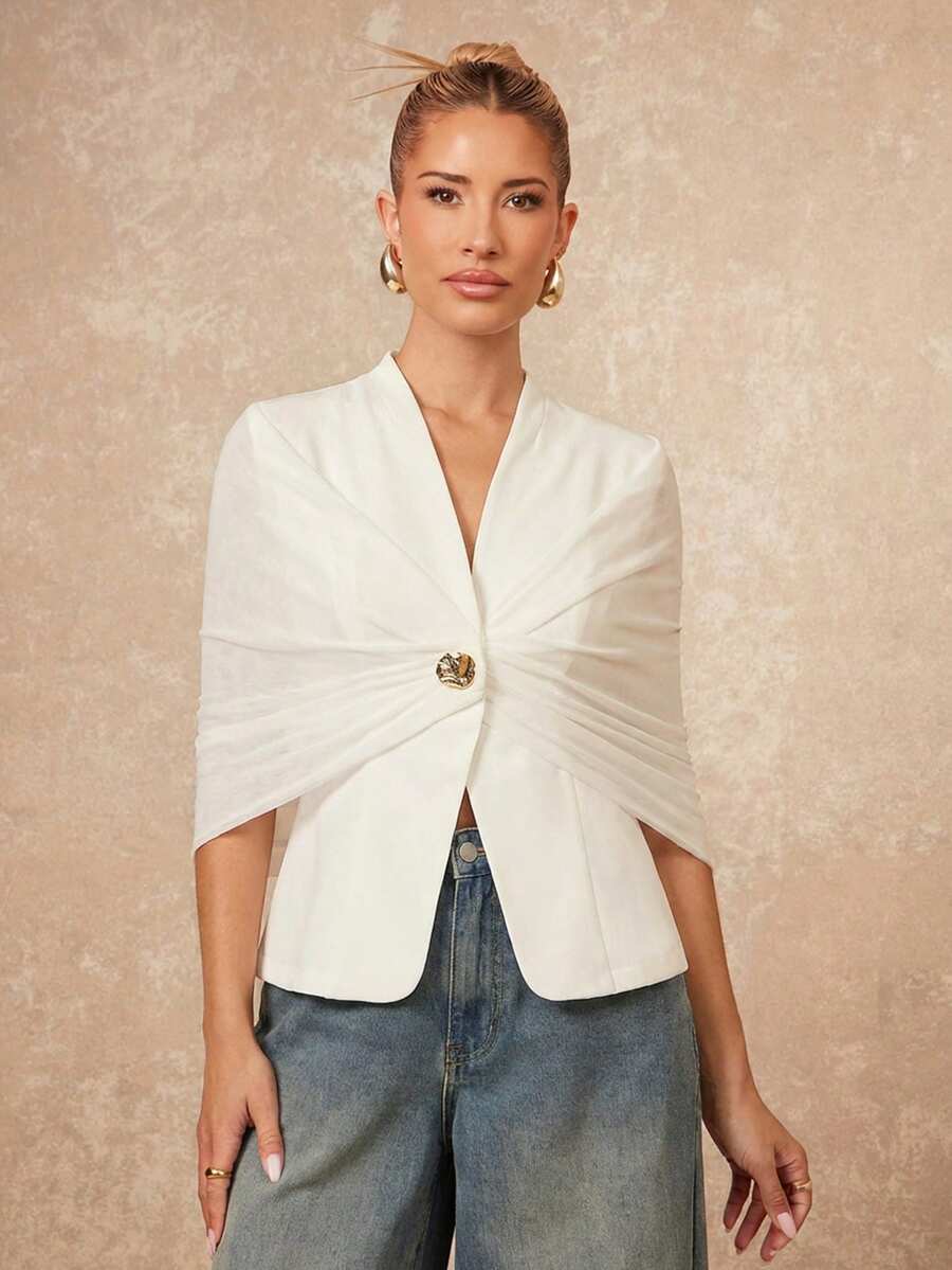 Lumalex Áo khoác vest nữ thanh lịch, kiểu dáng thường ngày, thiết kế phối lưới mới, màu trắng, thích hợp cho công sở, du lịch, nghỉ dưỡng, đi biển, lễ Phục sinh, lễ hội âm nhạc, dự tiệc, tiệc cưới, ngày Valentine, lễ hội Al-Adha, tiệc mùa xuân/hè.