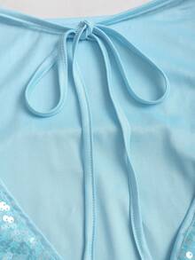 Sweetra Women's New Summer Dress, New Year, Halloween, Christmas Costume, Thanksgiving Outfit, Suitable For Party, Commute, Daily, Travel, Holiday, Women's Sequin Dress, Shiny Dress, Glitter Dress, Summer Dress, Christmas Party Dress, Women's Party Dress, Women's Beach Outfit, Women's Beach Dress, Cinched Waist Bow Design A-Line Sleeveless Mini Dress - Blue - View 6