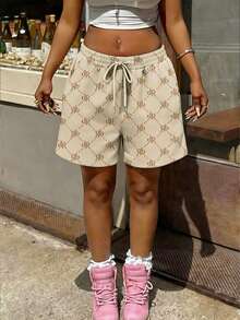 Rovax 女士字母印花抽绳腰带休闲百搭日常短裤 - 彩色 - 查看 4