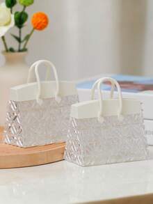 Teckwe 水晶手提包夜灯，浪漫暖光台灯，迷你水晶钻石形桌面灯，适用于咖啡店、家居、卧室装饰，生日情人节礼物，独特钱包造型氛围灯，送给女性朋友（便携，可直接作为礼物） - 白色 - 查看 3