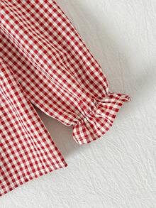 Cozy Pixies 女婴格子圆领荷叶边休闲日常长袖上衣 - 白色 - 查看 8