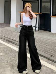 DAZY Women's Casual Loose Korean Style Washed Denim Jeans - Dark Grey - View 2