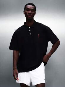 Áo Polo cổ bẻ dáng regular fit SUMWON với ba nút cài, thích hợp cho các dịp hè thường ngày, ngày Valentine. - màu đen - Xem 1