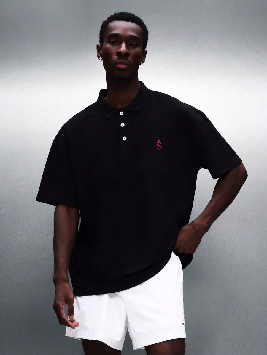 Áo Polo cổ bẻ dáng regular fit SUMWON với ba nút cài, thích hợp cho các dịp hè thường ngày, ngày Valentine. - màu đen - Xem 1
