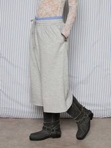 COUREZ 低腰长款七分运动裤 / Y2K 春季女装舒适街头风宽松运动裤性感时尚假日外出生日装 - 淺灰色 - 查看 6