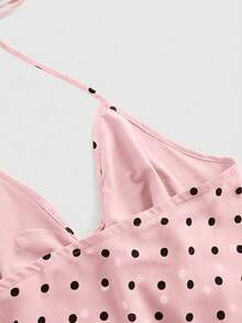 ROMWE Spring/Summervalentine's Daypolka DotSexy Y2K Polka Dot Chiffon Allover Print Ruffle Collar Design Women Camisole - Pink - View 4