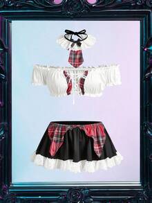 Fantasy Costume 5pcs Student Uniform Pleated Ruffle Layered Romantic Babydoll Lingerie Costume For Women - Multicolor - View 6