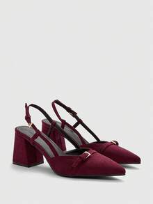 CUCCOO BIZCHIC Damen klassische burgunderrote Spitze Mittlerer Absatz Slip-On Pumps, vielseitig für Pendeln, Date, Party, Urlaub, Hochzeit zu Weihnachten - Kirsche burgunderrot - Übersicht 7