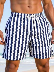 Solantero 男士休闲条纹沙滩短裤 - 藍色 - 查看 3