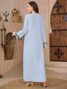 Al Najma 女士休闲派对浪漫撞色花卉拼接修身连衣裙 - 藍色 - 查看 2