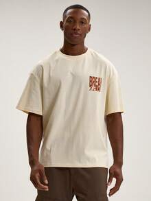 Musero Crew Neck Short Sleeve Graphic Print Drop Shoulder "BREAK THE RULES" Tshirt SPRING SUMMER - Apricot - View 4