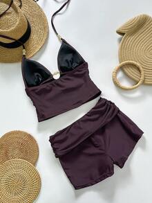 Bonvoyette Bộ đồ bơi nữ 2 mảnh gồm áo tankini, áo ngực tích hợp nâng ngực, áo croptop kiểu dáng thể thao và chân váy màu nâu cổ điển. Bộ đồ hai mảnh dành cho nữ thích hợp cho các buổi hẹn hò ngoài trời, tiệc bãi biển, mặc gợi cảm, tiệc cưới ngoài trời, tiệc trà chiều, lễ hội, phù hợp cho đi chơi, xem hòa nhạc, dự tiệc. - Màu đỏ tím - Xem 4