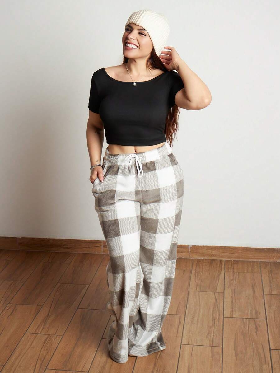 Lupita Cardoza 女士秋冬街头服饰复古返校休闲前系带格子口袋羊毛长裤 - 彩色 - 查看 1