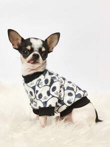 PETSIN 1件印花熊猫法兰绒卫衣，厚实保暖，适合宠物秋冬季穿着 - 彩色 - 查看 4