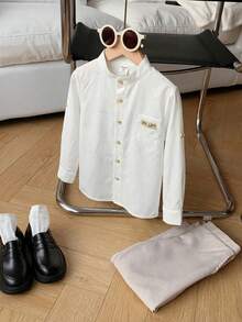 PrepCrw Camisa de manga larga con cuello y botones para niños, estilo universitario - Blanco - Ver 6