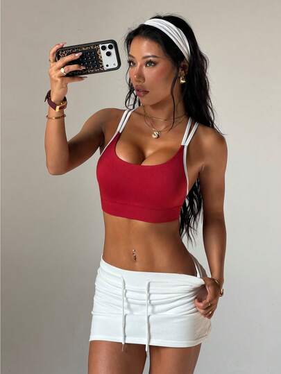 Dewbera 女士撞色交叉露背无缝运动文胸