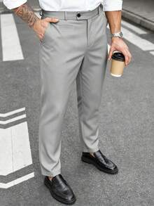 Manfinity Mode Plus Size Men's Solid Color Slant Pocket Business Casual Pants - Light Grey - View 5