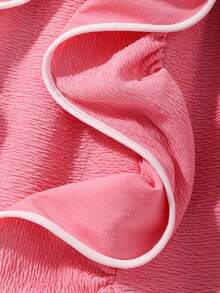 Girls' White And Pink Summer Sweet & Cool Colorblock Floral Decor Spaghetti Strap Dress,Ruffle Hem Design,Elegant Picnic Cute Ruffle Dress - Pink - View 4