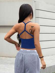 Dewbera Áo ngực thể thao yoga không đường may dành cho nữ, áo croptop tập thể dục không gọng, áo vest thể thao chạy bộ. - Màu xanh hải quân - Xem 8