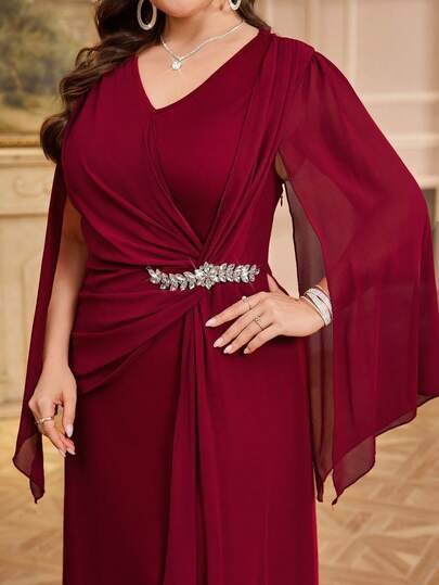 Reflora Vestido elegante de fiesta con adornos de strass para tallas grandes