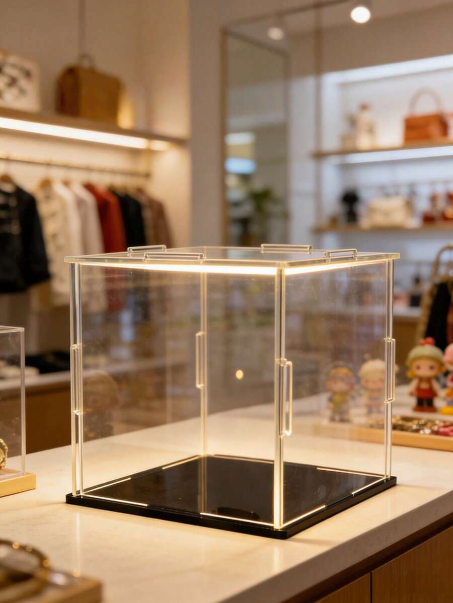 亚克力展示盒，组装式立式展示架，黑色底座，防尘保护展示柜，适用于收藏品、纪念品、手办等。全尺寸手套式娃娃展示盒，亚克力材质，收藏盒，易于组装，防污染，附赠手套、清洁布、亚克力盒、保养说明和使用手册。 - 黑色 - 查看 1