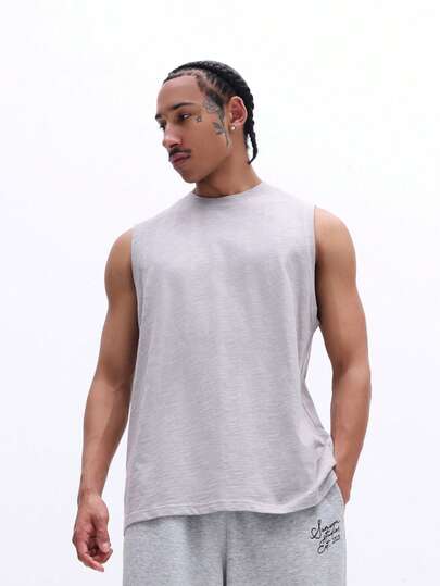 SUMWON Men's Essential Crew Neck Sleeveless Tank Top Regular Fit Cotton Casual Summer Wardrobe Basic Heather Solid Color Vest