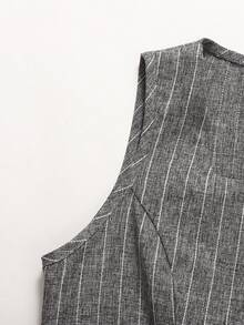 SHEIN 少女两件套：无袖条纹编织背心上衣和阔腿宽松裤，春夏款 - 灰色 - 查看 8