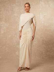 Lumalex 不对称金属装饰网纱柔软飘逸褶皱腰身修身长袖连衣裙,适合女士穿着,垂坠感十足,棕色长裙,杏色优雅长袖连衣裙,杏色婚礼宾客礼服,波西米亚风/浪漫风/魅力风/派对风/优雅风,奢华舞会聚会宴会,低调奢华,闪耀节日派对,锐舞节,郊游度假,户外休闲,层次丰富,适合婚礼季宴会、圣诞节、新年派对、宰牲节派对、情人节约会、晚宴派对,适合秋/春/夏穿着,春季女装 - 杏色 - 查看 13