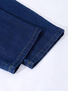 SHEIN Girls' Navy Blue Summer Casual Denim Vest And Pants Set,V-Neck Sleeveless Top With Loose Straight Leg Jeans For Beach,Vacation And Graduation Parties - Dark Wash - View 4