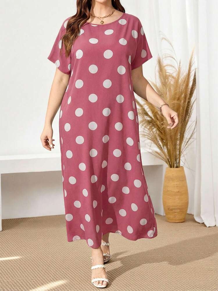 Plus Size Women'S Black And White Polka Dot Long Dress For Spring Polka Dot Dress Women Long Maxi Dress Long Dress Women Casual Long Dress
