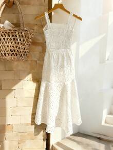 Franclia Bộ đồ nữ tối giản thường ngày gồm áo hai dây và chân váy vạt lệch. - trắng - Xem 2