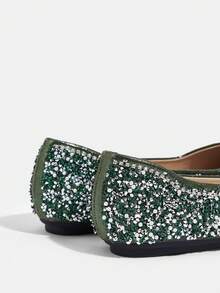 CUCCOO TILAWA Bailarinas con puntera puntiaguda y con rhinestones para mujer, de color plateado lujoso, cómodas y de uso casual para el día a día en Navidad - Verde Oscuro - Ver 5