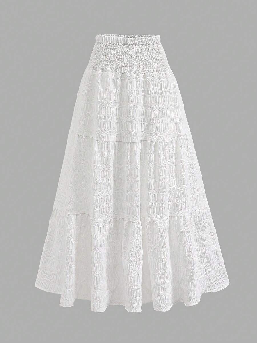 Girlism Teen Girl White,Ruffle Skirt Boho Long Skirt Break Paperbag Waist Frill Trim Ruffle Hem Skirt