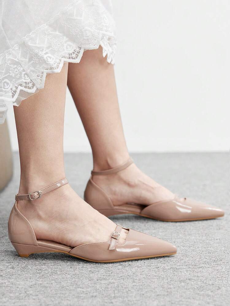 CUCCOO BIZCHIC Women's Pointed Toe Low Heel Black Simple Elegant Versatile Slingback Shoes, New Low Vamp Commuting Flat Shoes With Heel Strap, Suitable For Work Office, Spring/Autumn Spring Shoes