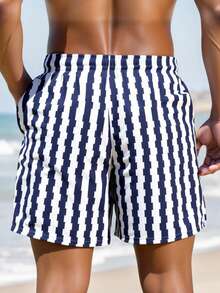 Solantero 男士休闲条纹沙滩短裤 - 藍色 - 查看 2
