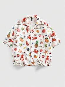 ROMWE MEN Street Life Men's Summer Vacation Digital Print Button-Front Short Sleeve Shirt - Multicolor - View 10