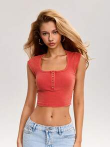 SHEIN ICON Y2k Women's Goth Sexy Casual Solid Color Cropped Tank Top, Summer - Redwood - View 10