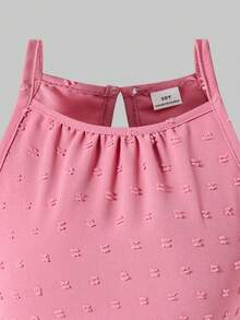 SHEIN ChillGRL Bộ đồ 2 mảnh dành cho bé gái tuổi teen, gồm áo tank top không tay cổ yếm màu hồng với thiết kế cắt xẻ độc đáo và quần ống rộng thẳng, thích hợp cho những buổi đi chơi thường ngày, kỳ nghỉ thư giãn và trang phục ngọt ngào, lý tưởng cho mùa xuân và mùa hè. - Hồng - Xem 5