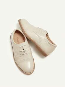 Cozy Pixies Basic All-Match College Style British Style Boys' Elastic Pu Leather Splicing Oxford Shoes With Cap Toe Party - Apricot - View 4