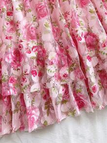 Soleia Váy ngắn chữ A hai lớp in họa tiết hoa hồng lãng mạn dành cho nữ, chất liệu voan mềm mại, cổ chữ V, khoét lưng, xếp nếp, gợi cảm, thích hợp cho kỳ nghỉ, tiệc tùng, hẹn hò, ngày lễ tình nhân, trà chiều - Nhiều màu - Xem 5