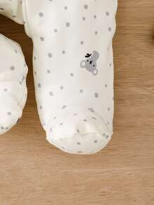 SHEIN 2pcs/Set Newborn Baby Boys Cute Koala Polka Dot Print Long Sleeve Romper Outfit