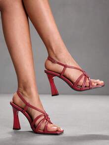 CUCCOO SZL Women's Fashion Summer New Lace Up Square Toe High Heel Sandals Spring Shoes Spring Break Easter Prom Heels For Christmas Valentine's Day - Matte burgundy - View 5