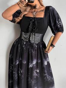 Whyspr Vestido de talla grande con ojales y empalme en 2 en 1 estilo punk - Negro - Ver 6