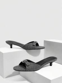 CUCCOO SZL Sandalias de tacón de aguja de moda casual con diseño de hebilla para mujer - Gris - Ver 2