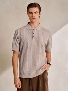 Manfinity CityGents 男士纹理 Polo 领短袖休闲针织上衣 - 杏色 - 查看 4