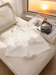 Franclia Summer Holiday Spring Breaks Valentines French Retro High Waist Ruffled Waist Shorts - White - View 2