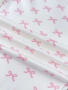 SHEIN Conjunto de 3 piezas de pijama para adolescentes, ropa de estar en casa informal con estampado de moño, incluye camiseta, pantalón largo y shorts - Rosa - Ver 5