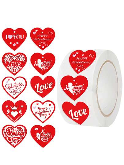 500pcs/Roll Of Red Heart-Shaped Stickers, Valentine's Day Gift, Thank You Stickers, Handmade Wedding And Birthday Decoration Labels, Return To School