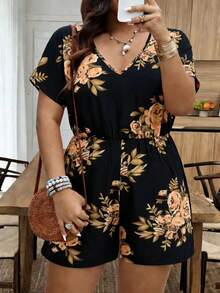 Breezaya 大码梭织印花夏季女式连体裤 - 黑色 - 查看 5